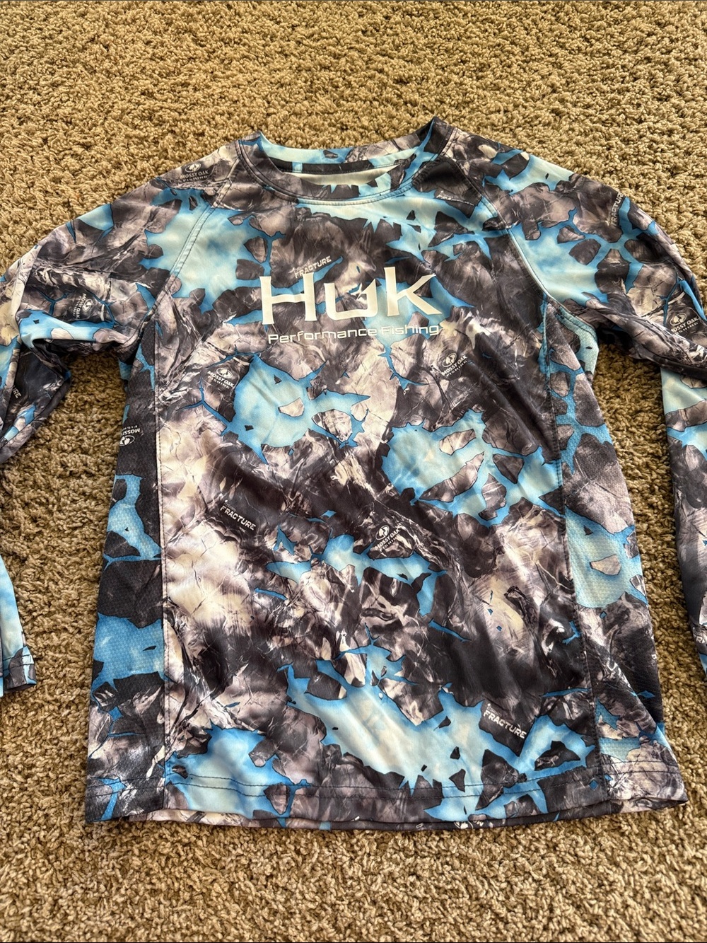 Huk Long Sleeve Performance Tee in Blue and Black Camo